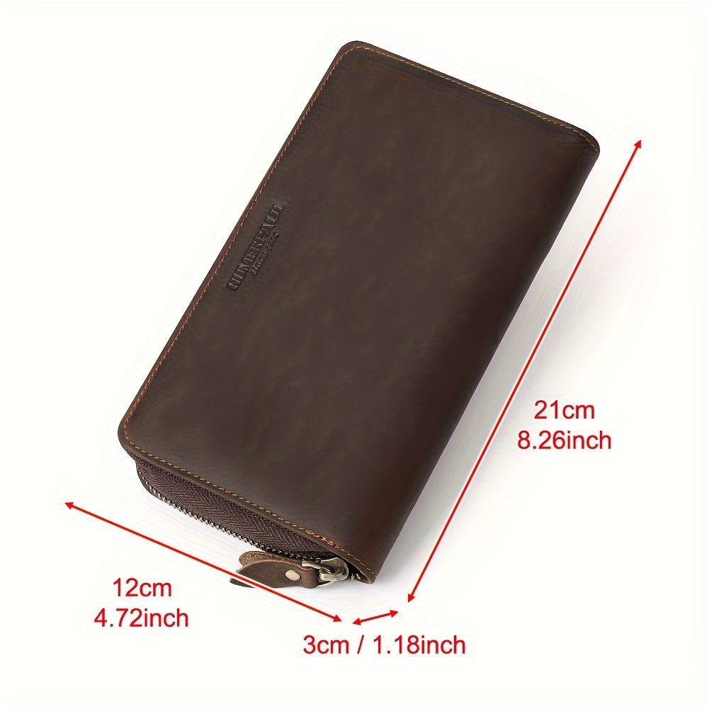 Men's Crazy Horse Leather Zip Wallet, 21 cm