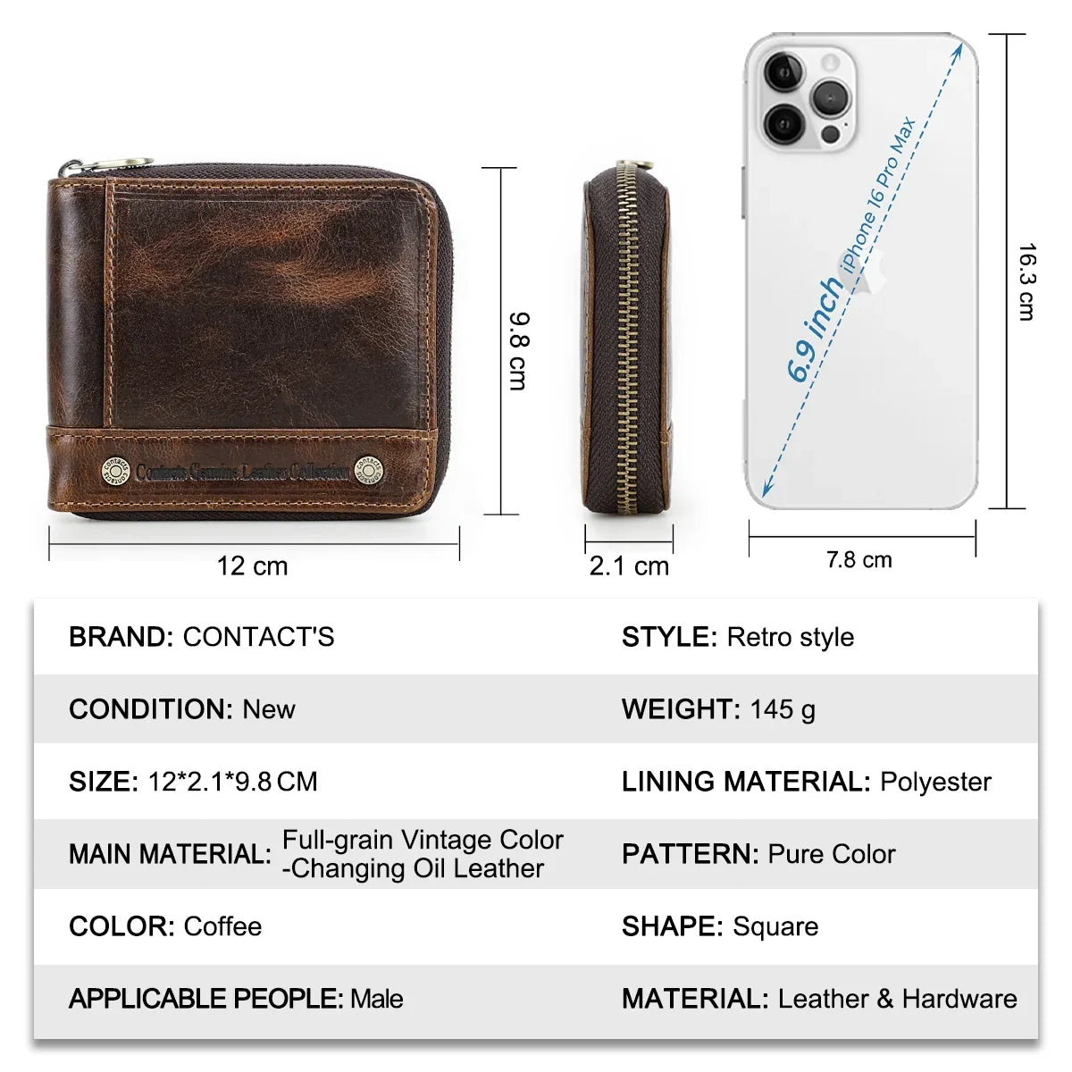 Genuine Leather Wallet - Designer Luxury & Zippered Security Image