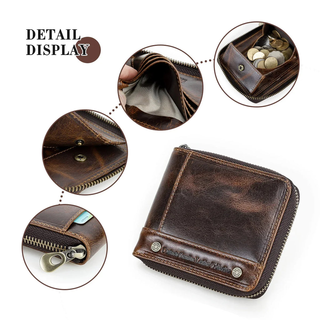 Genuine Leather Wallet - Designer Luxury & Zippered Security