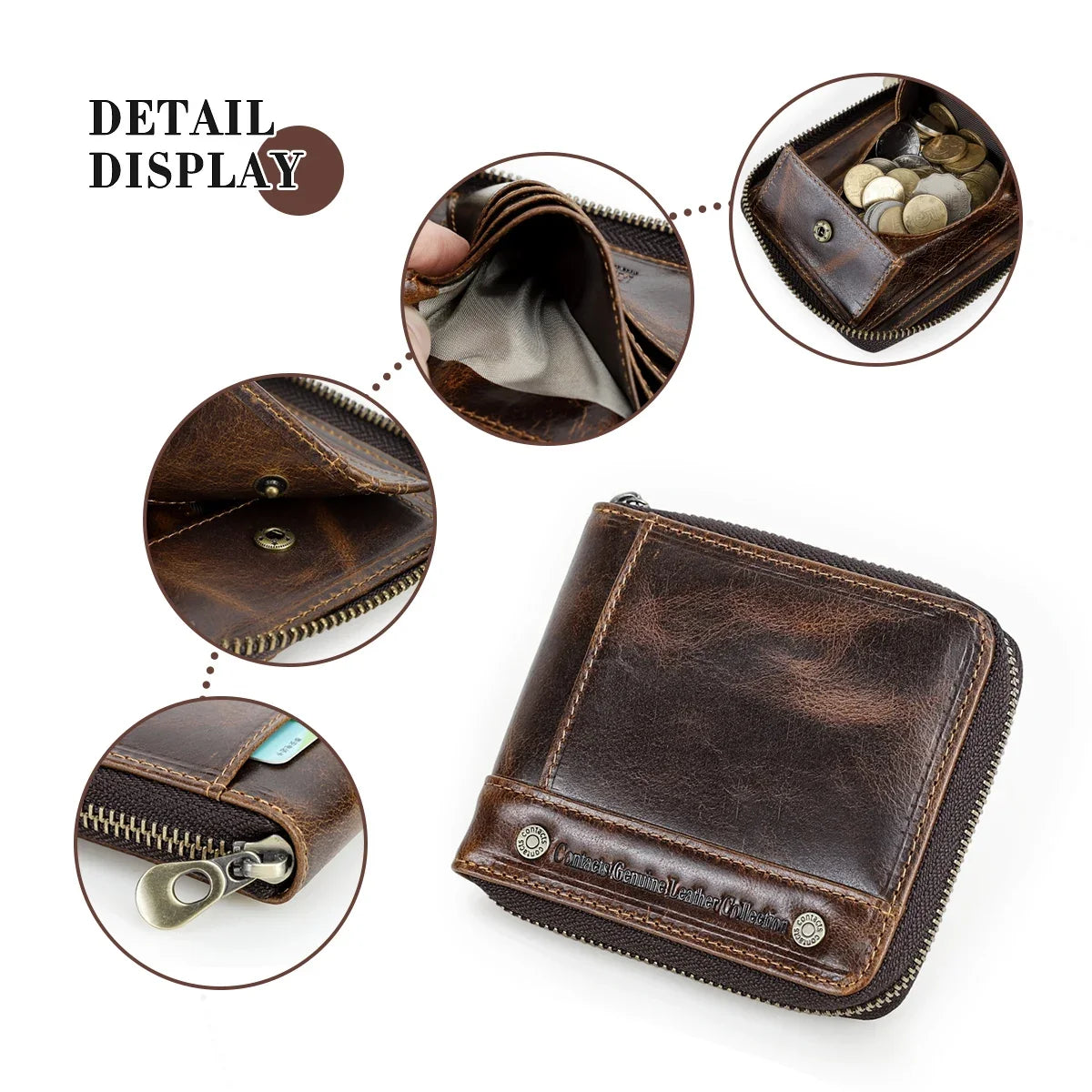 Genuine Leather Wallet - Designer Luxury & Zippered Security