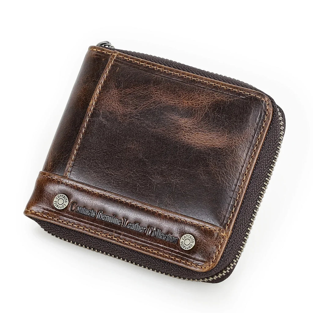 Genuine Leather Wallet - Designer Luxury & Zippered Security