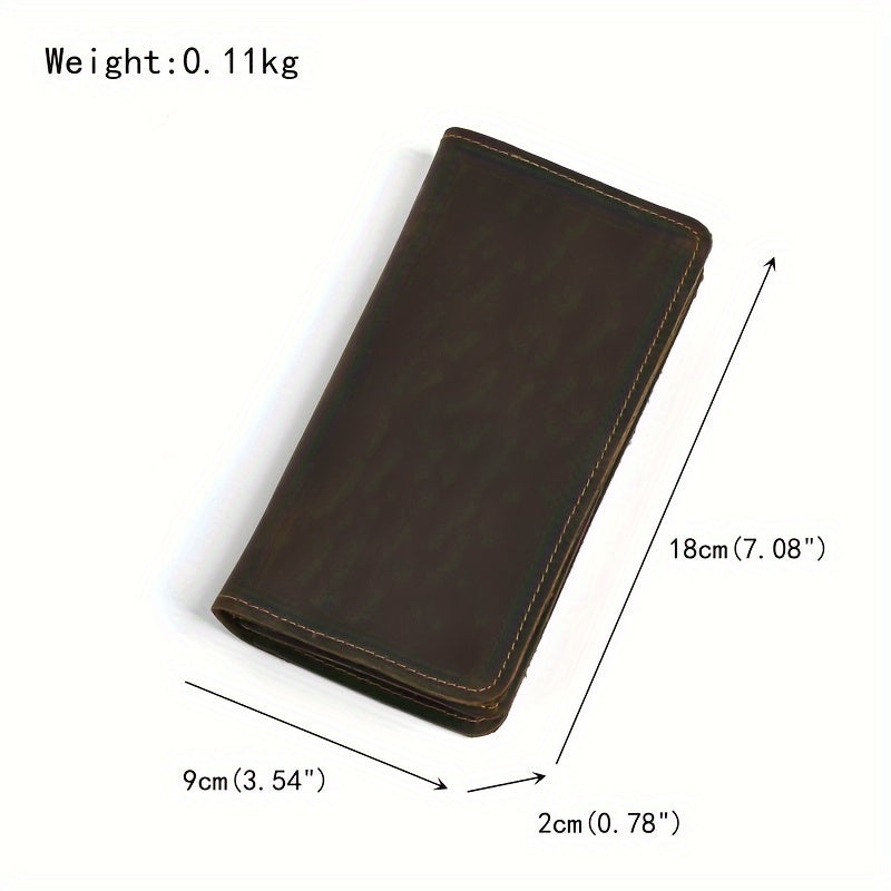 Continental Crazy Horse Leather Wallet for Men, Ten Card Slots