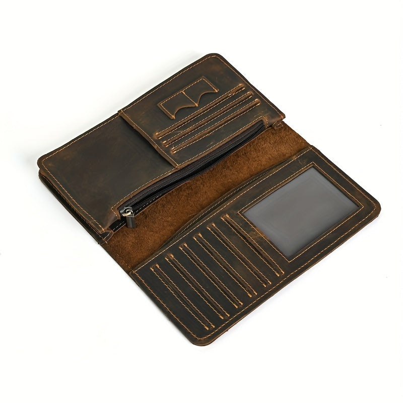 Continental Crazy Horse Leather Wallet for Men, Ten Card Slots
