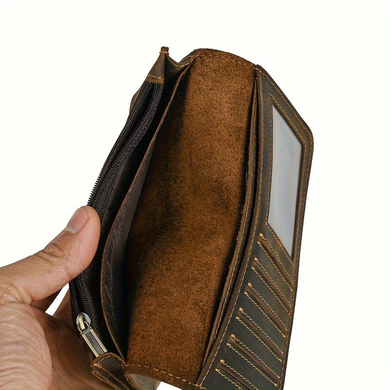 Continental Crazy Horse Leather Wallet for Men, Ten Card Slots