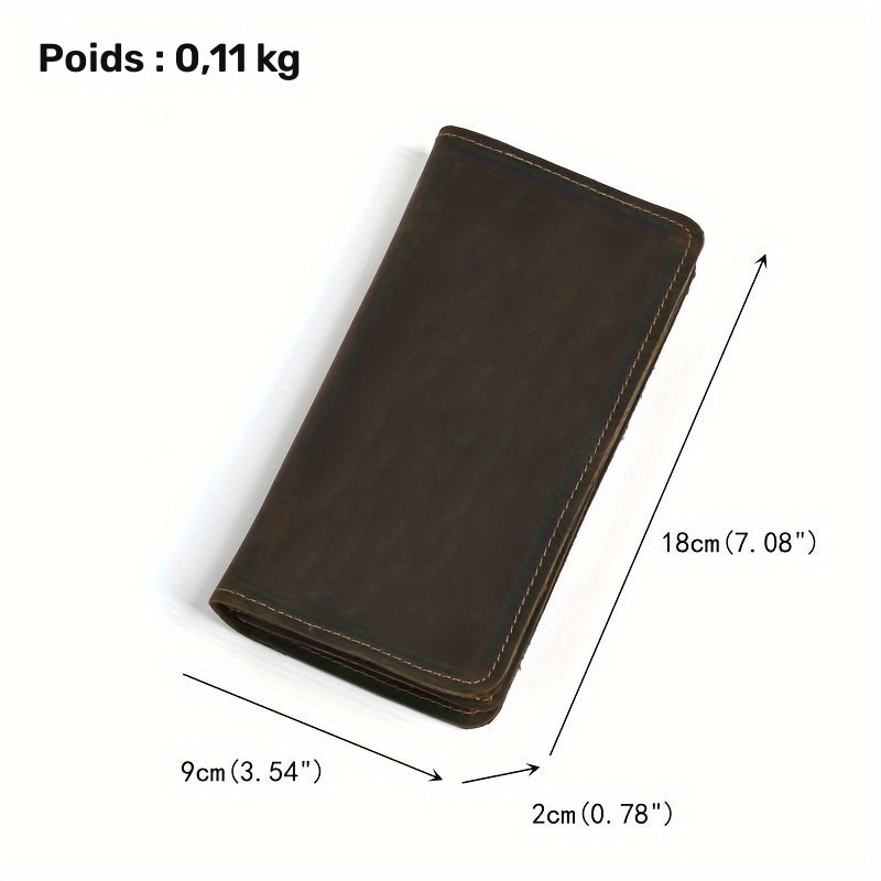 Continental Crazy Horse Leather Wallet for Men, Ten Card Slots