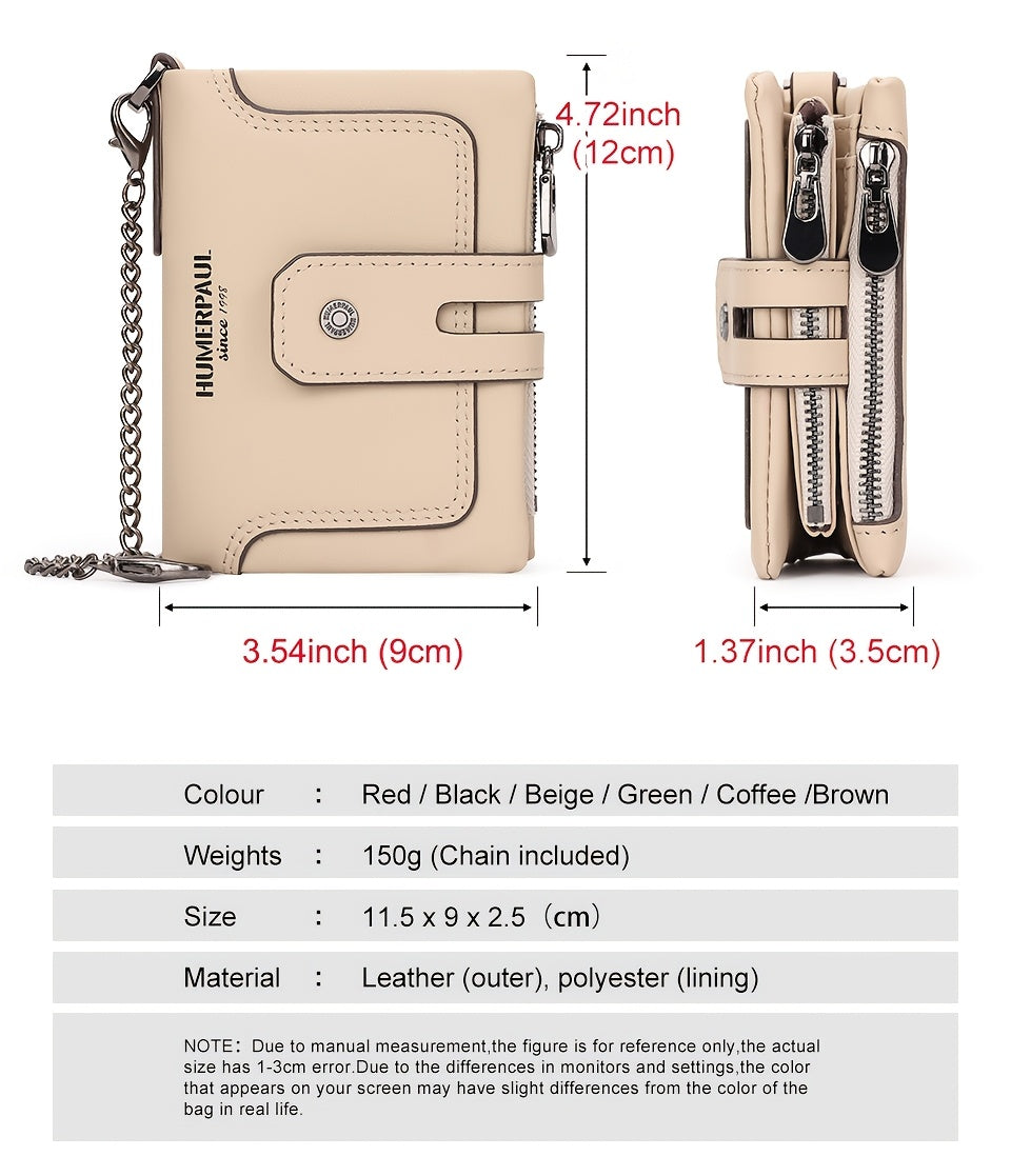 Men's Short Leather Wallet with Chain, 14 Card Slots