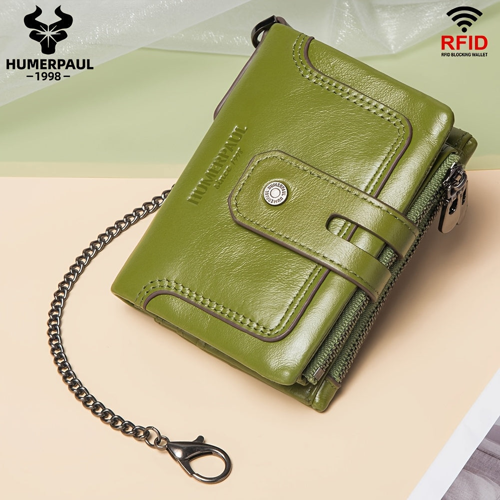 Men's Short Leather Wallet with Chain, 14 Card Slots