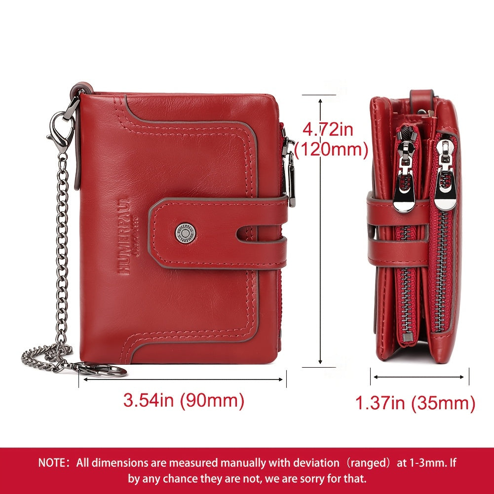 Men's Short Leather Wallet with Chain, 14 Card Slots