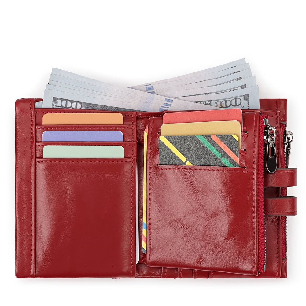 Men's Short Leather Wallet with Chain, 14 Card Slots