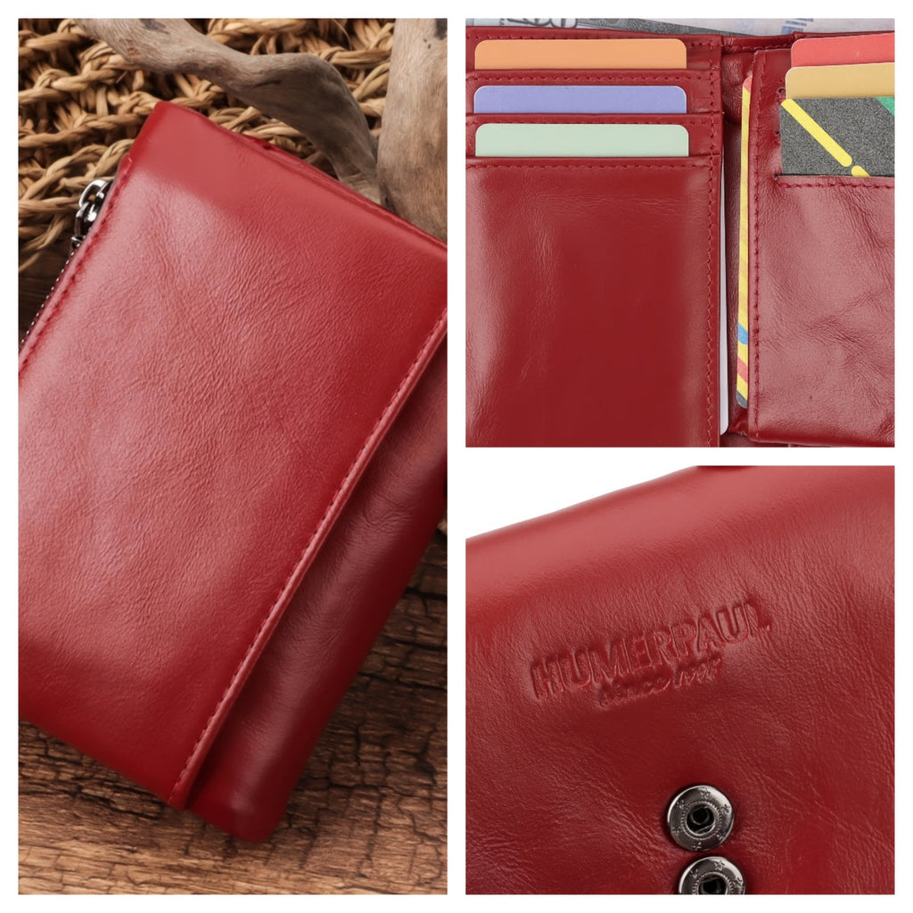 Men's Short Leather Wallet with Chain, 14 Card Slots