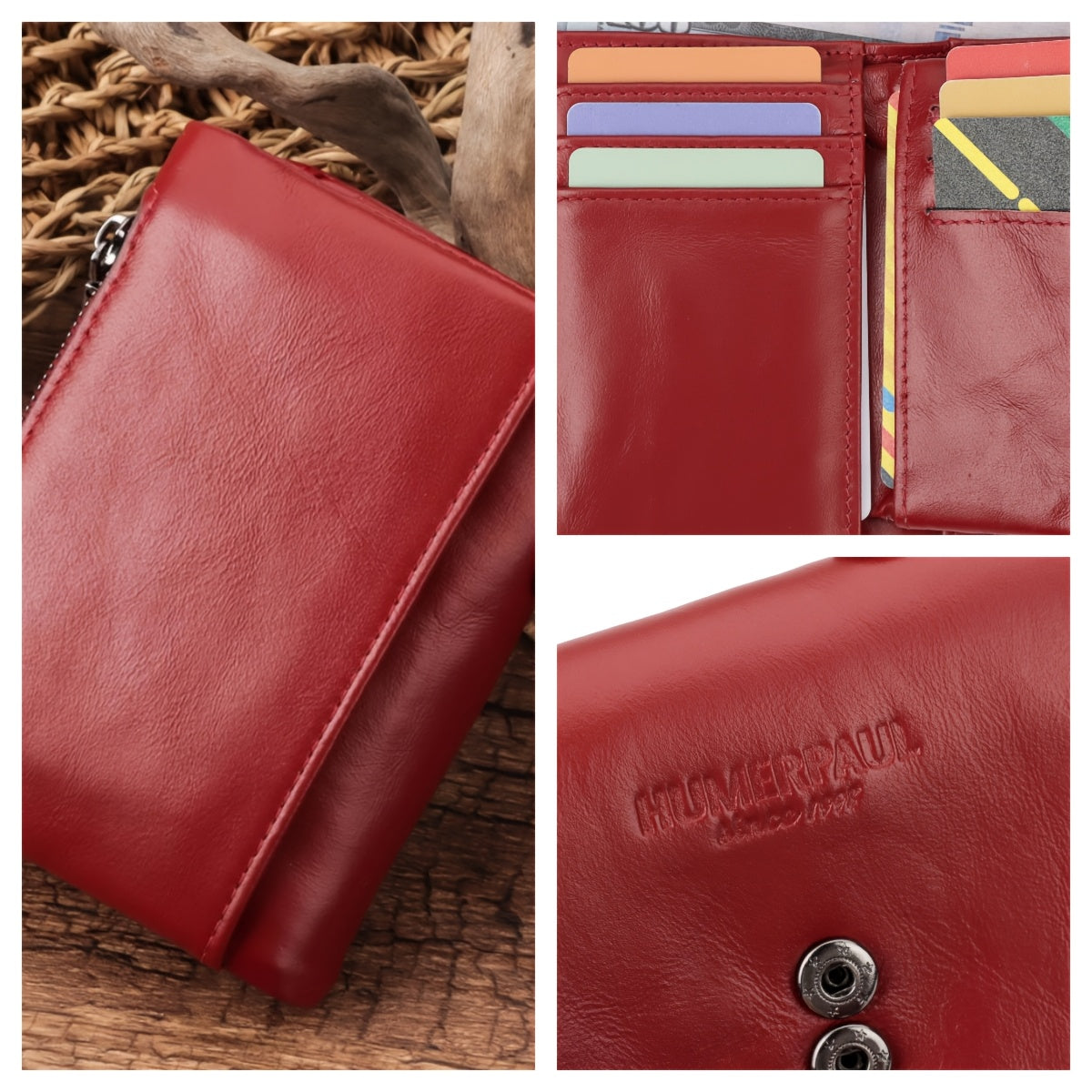 Men's Short Leather Wallet with Chain, 14 Card Slots