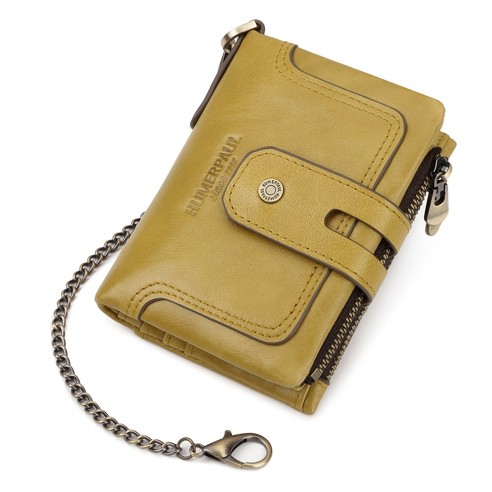 Men's Short Leather Wallet with Chain, 14 Card Slots Image