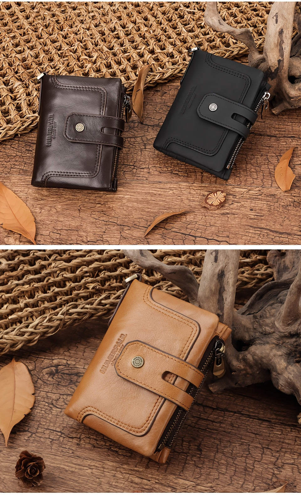 Men's Short Leather Wallet with Chain, 14 Card Slots