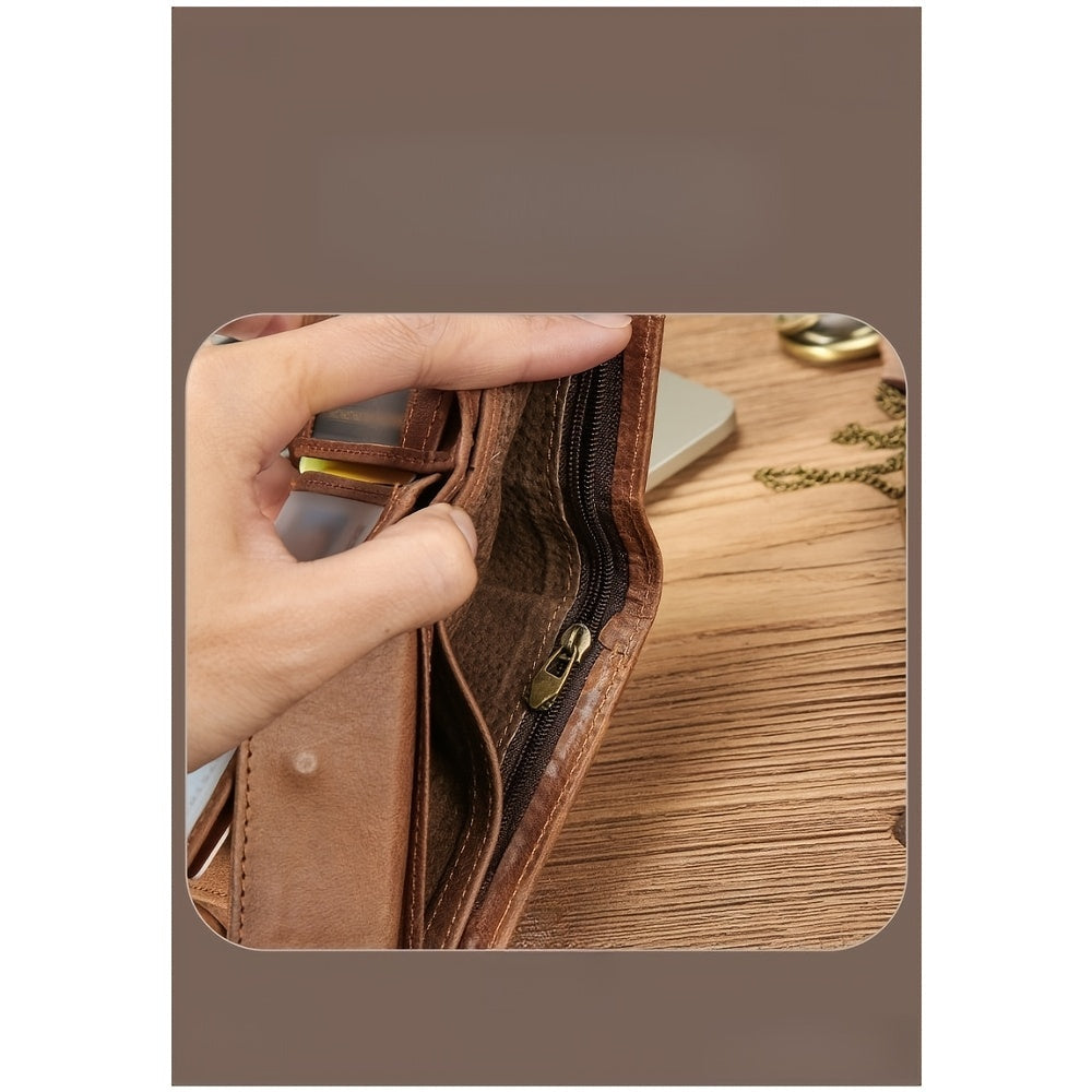 Men's Short Wallet in Embossed Leather with Relief Medallion
