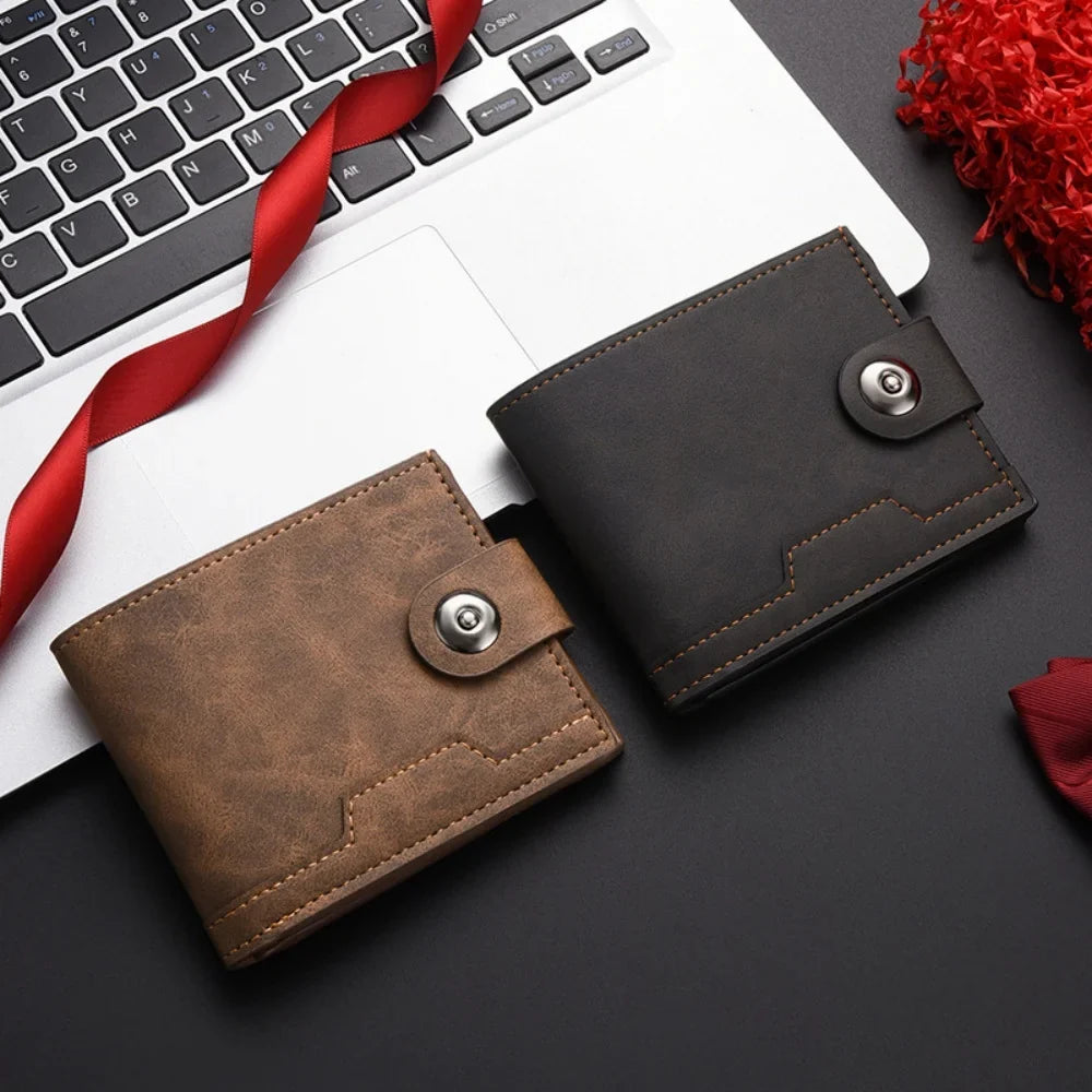 Men's PU Leather Short Wallet with Card Holder and Coin Pocket
