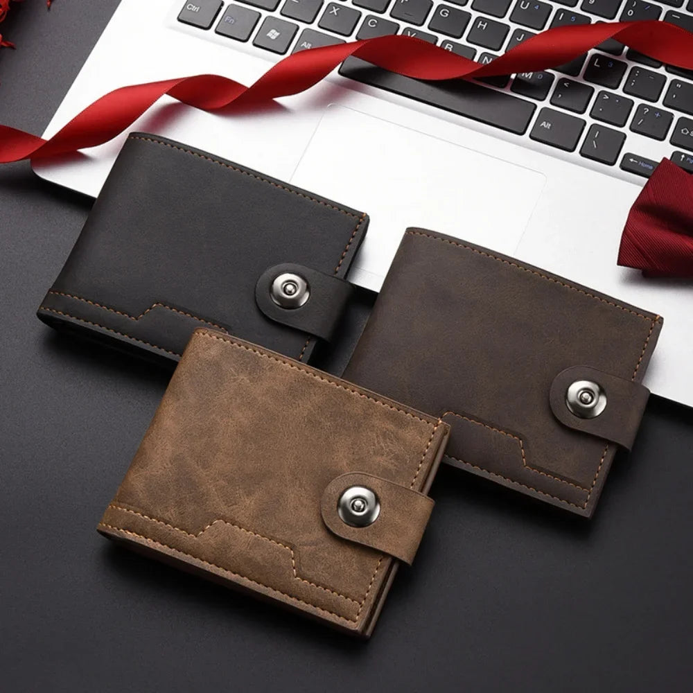 Men's PU Leather Short Wallet with Card Holder and Coin Pocket