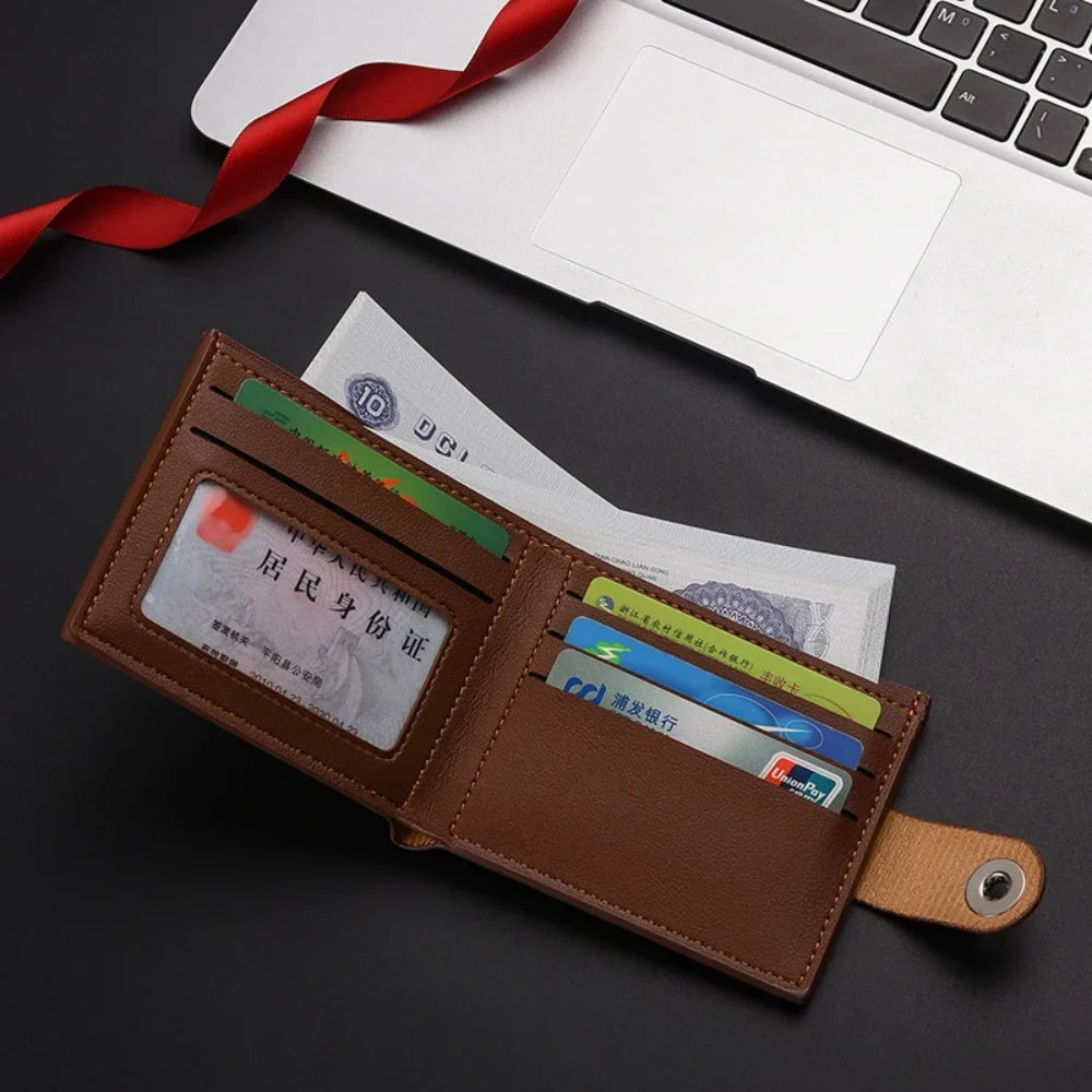 Men's PU Leather Short Wallet with Card Holder and Coin Pocket