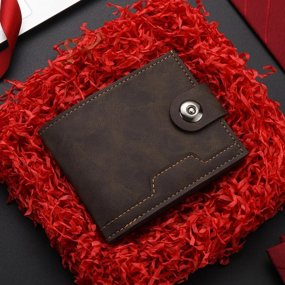 Men's PU Leather Short Wallet with Card Holder and Coin Pocket