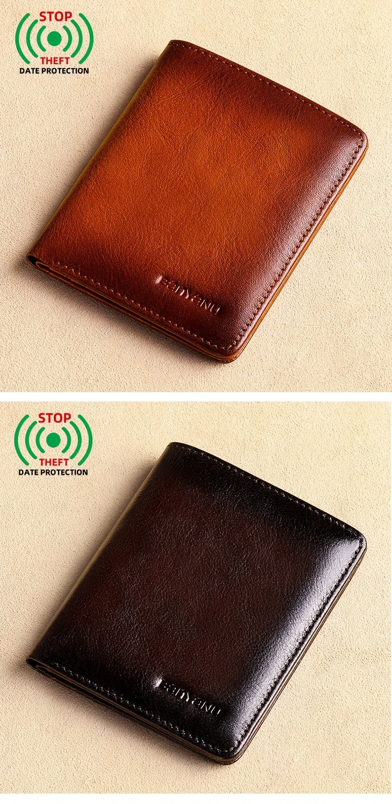Men's Wallet 11 x 8.5 cm, ID Window and Anti-RFID Layer