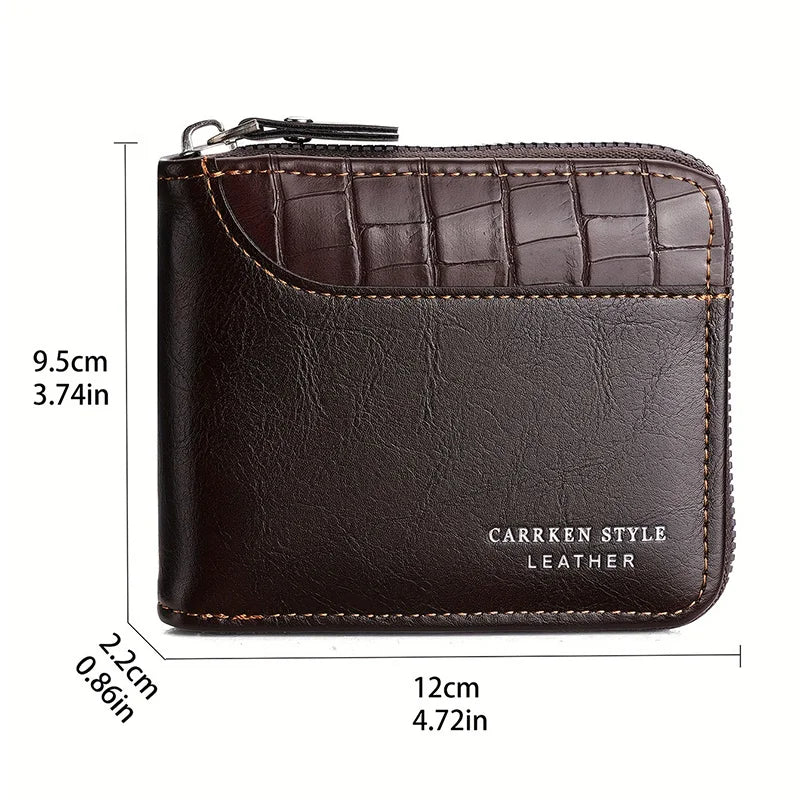Men's Luxury Short Zipper Wallet — Stone Pattern and Retro Patchwork Image