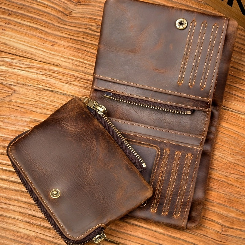 Men's Crazy Horse Leather Wallet, Three-Sided Zipper Image