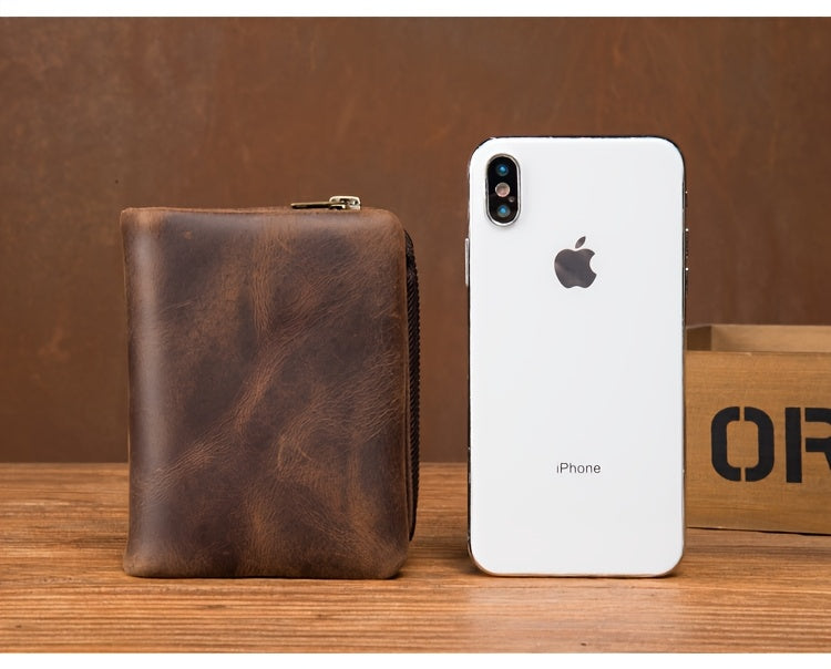 Men's Crazy Horse Leather Wallet, Three-Sided Zipper Image
