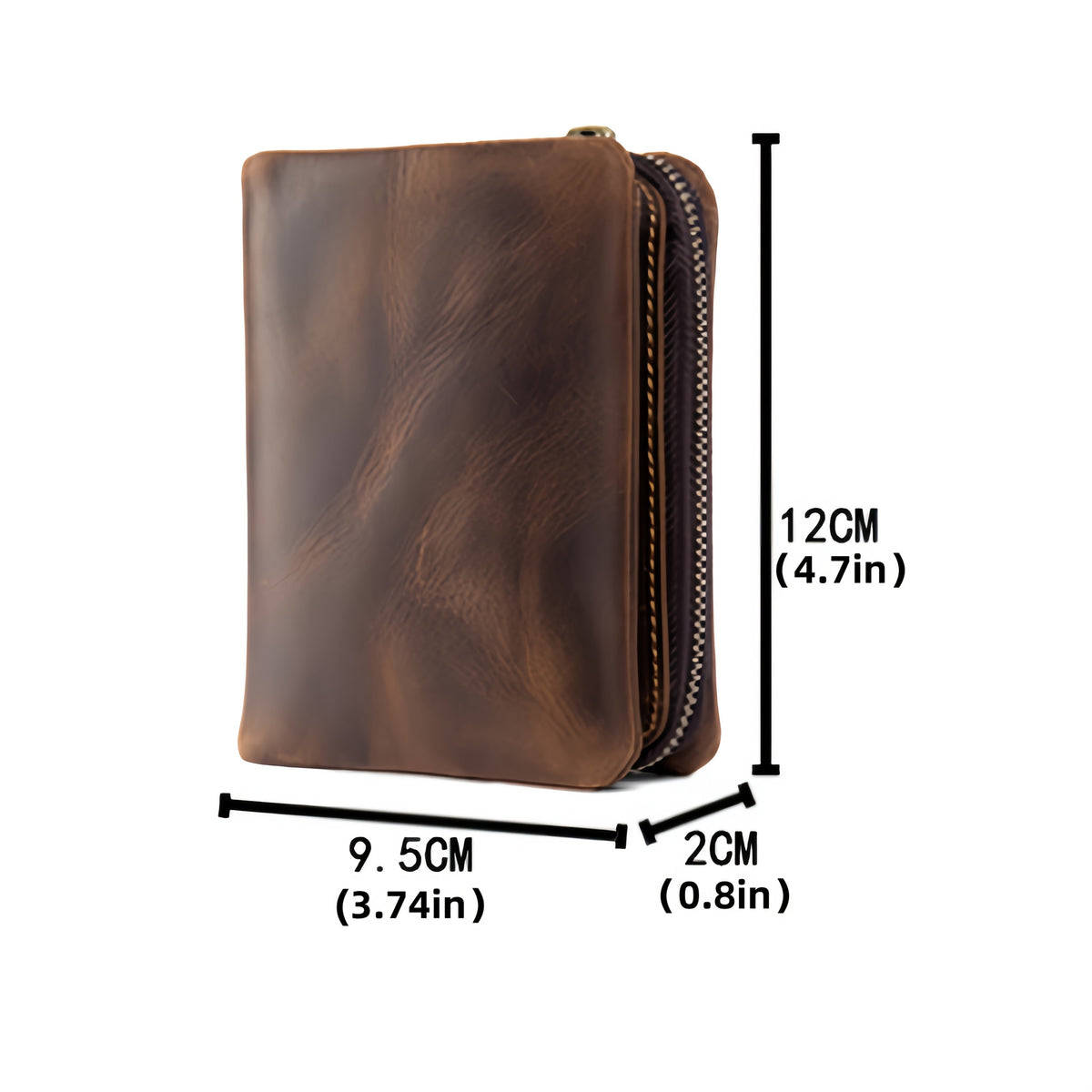 Men's Crazy Horse Leather Wallet, Three-Sided Zipper