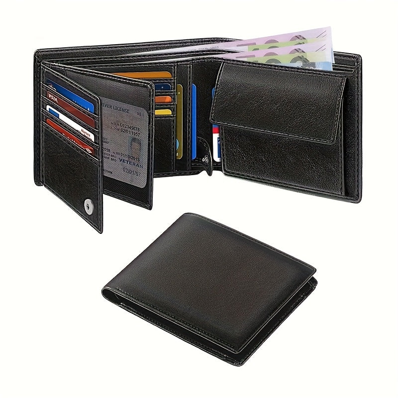 Men's Leather Wallet with 15 Card Slots and Coin Pocket
