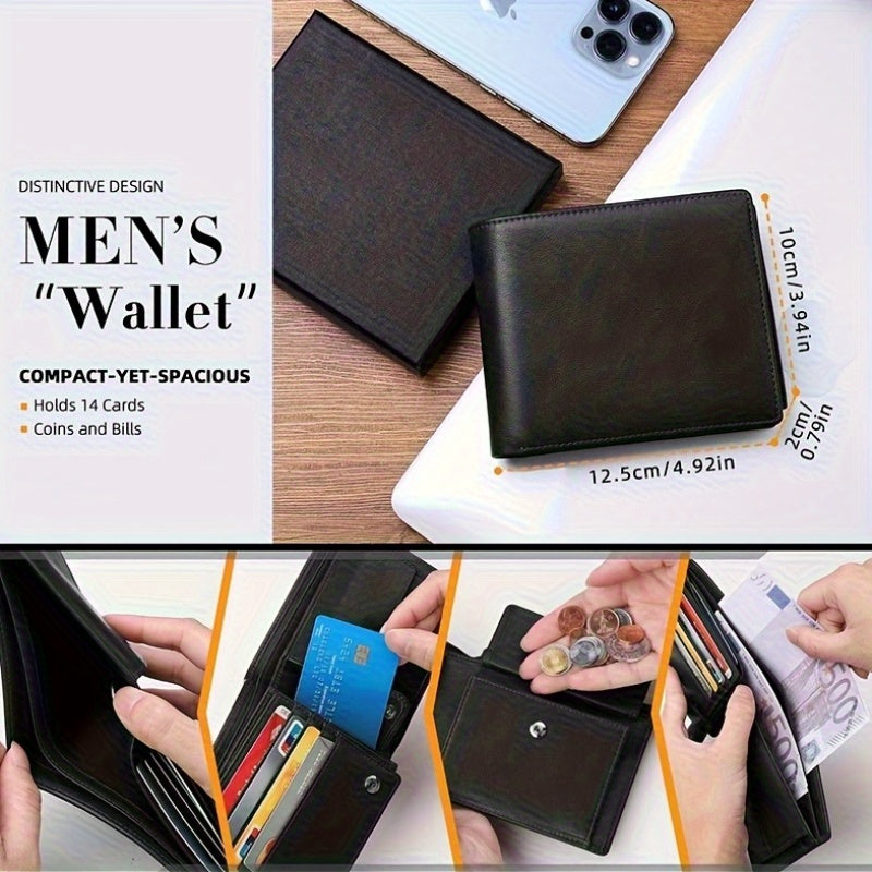 Men's Leather Wallet with 15 Card Slots and Coin Pocket