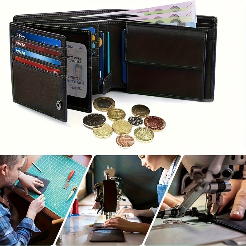 Men's Leather Wallet with 15 Card Slots and Coin Pocket