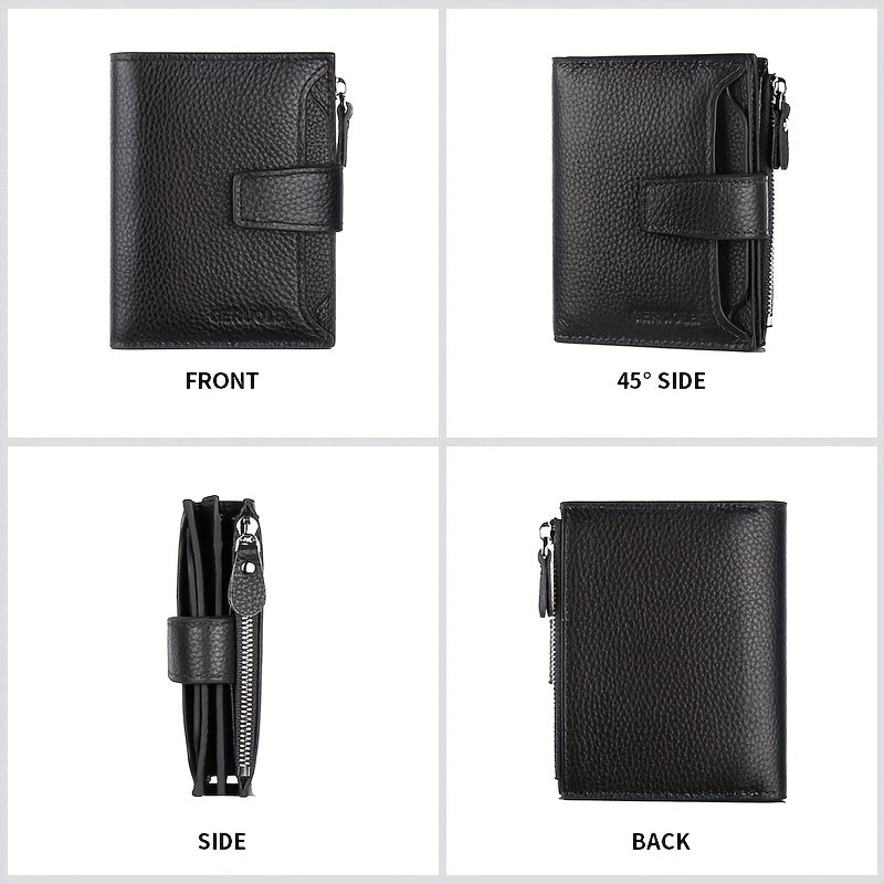 Men's RFID-Blocking Leather Wallet, 15 Cards and Coins