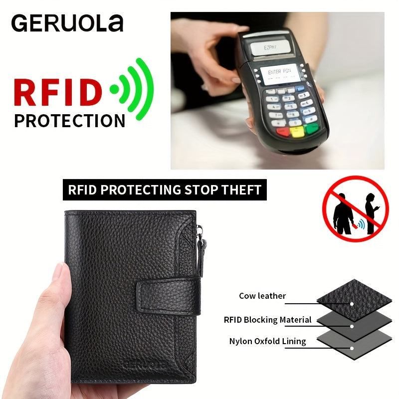 Men's RFID-Blocking Leather Wallet, 15 Cards and Coins