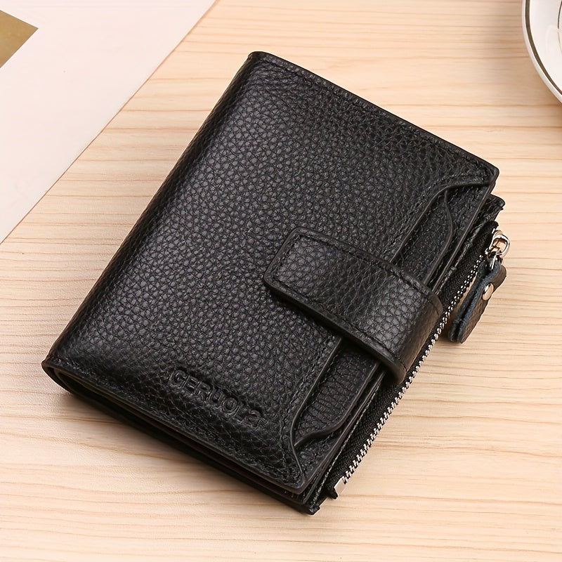 Men's RFID-Blocking Leather Wallet, 15 Cards and Coins