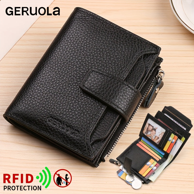 Men's RFID-Blocking Leather Wallet, 15 Cards and Coins