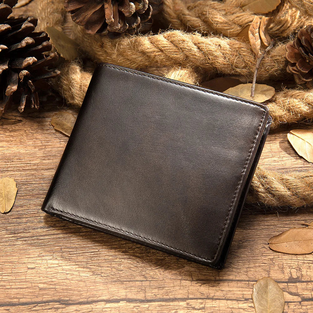 Men's Genuine Leather Vintage Bifold Wallet with Card Holder and Compact Bill Clip Image