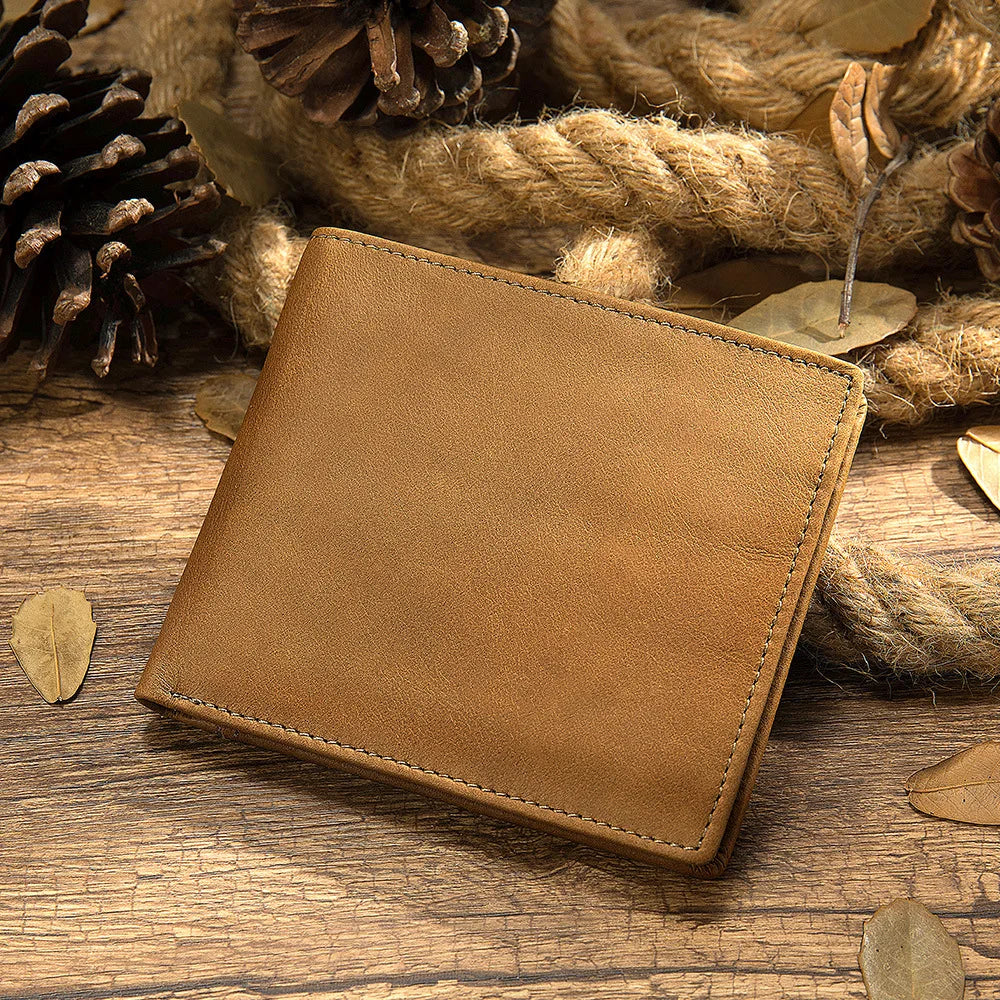 Men's Genuine Leather Vintage Bifold Wallet with Card Holder and Compact Bill Clip