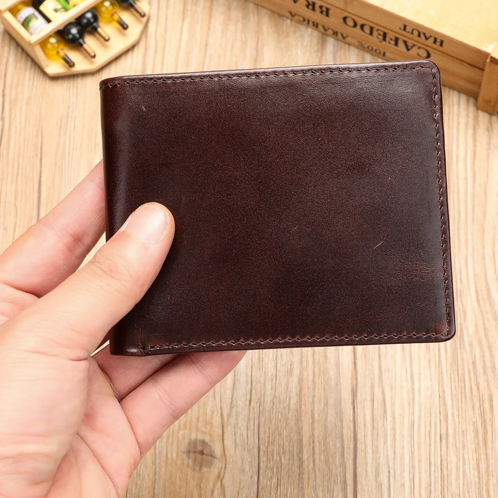 Men's Genuine Leather Compact Bifold Wallet with Card and Bill Holder
