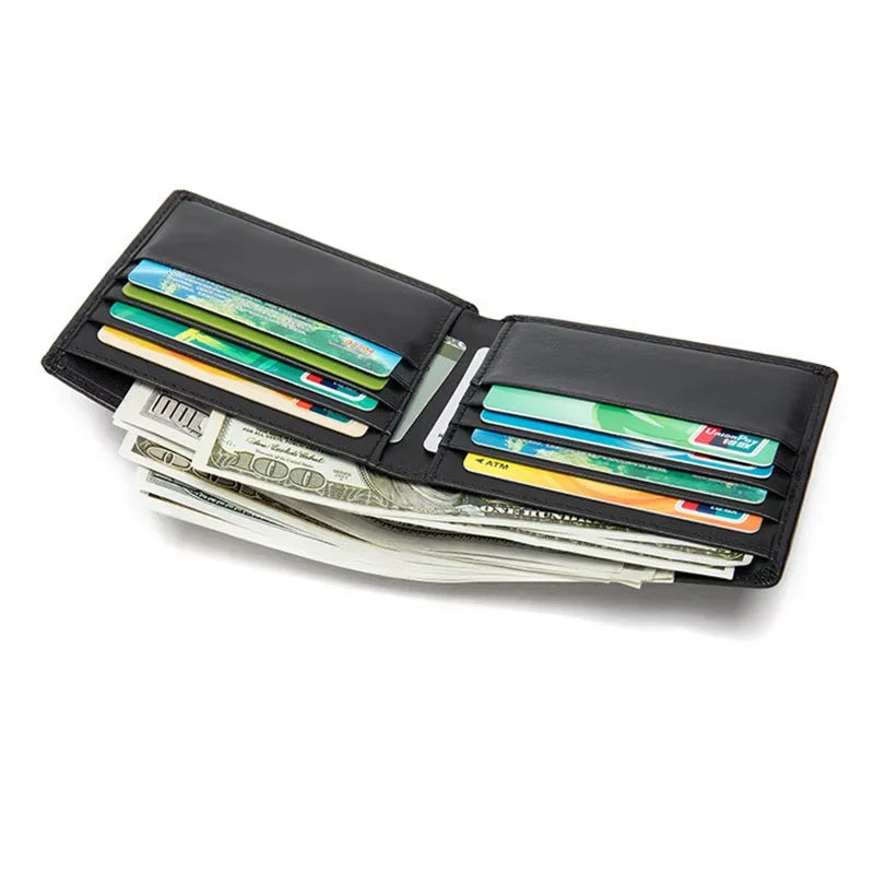 Men's Genuine Leather Compact Bifold Wallet with Card and Bill Holder