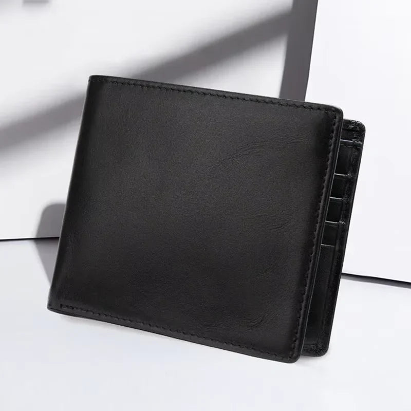 Men's Genuine Leather Compact Bifold Wallet with Card and Bill Holder
