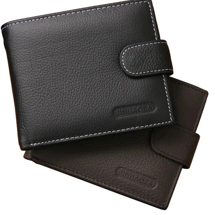 Compact Genuine Leather Men's Wallet with Snap Button and Zippered Compartment Image
