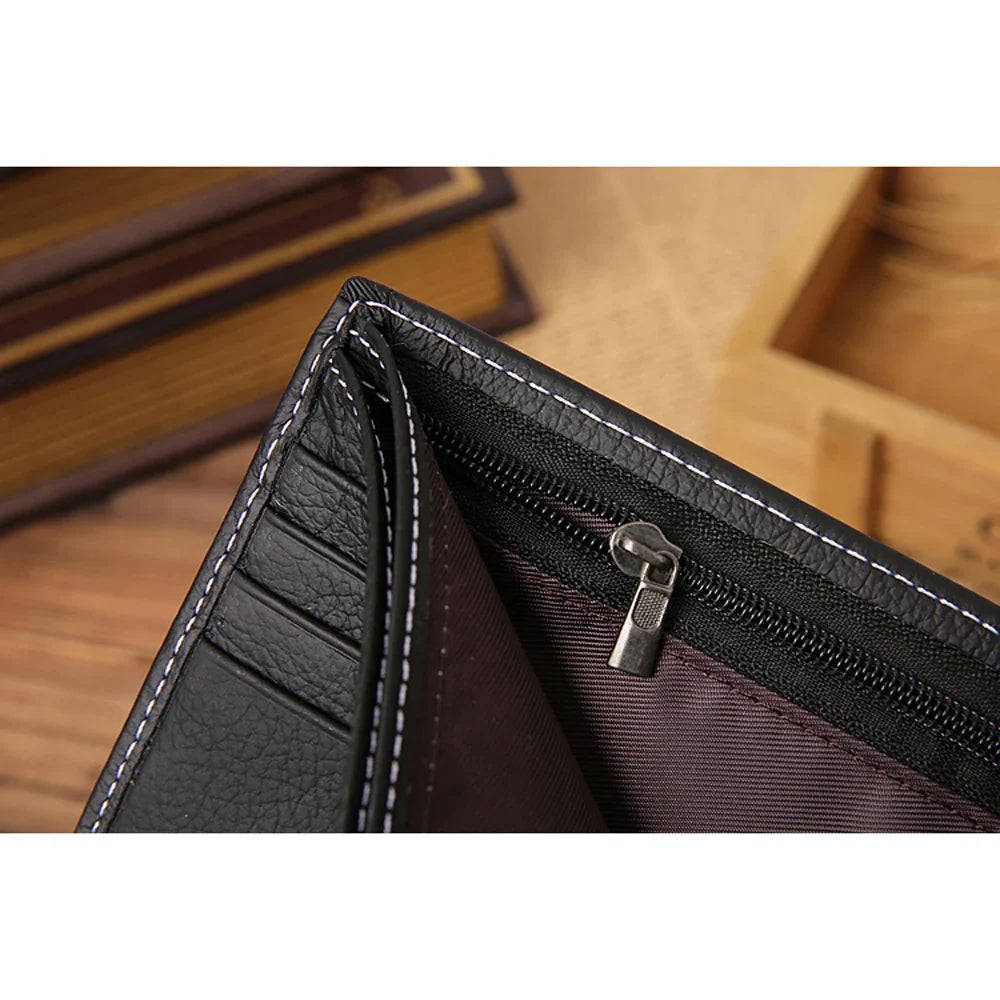 Compact Genuine Leather Men's Wallet with Snap Button and Zippered Compartment