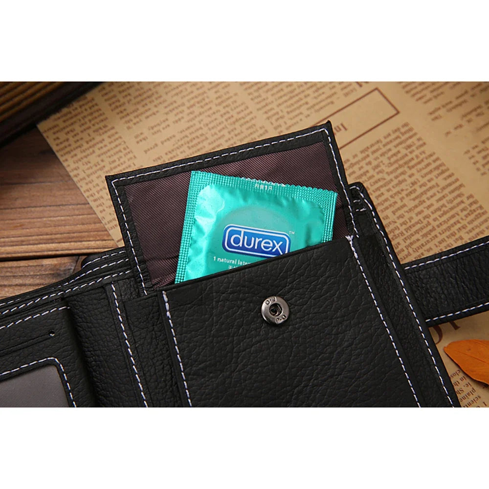 Compact Genuine Leather Men's Wallet with Snap Button and Zippered Compartment