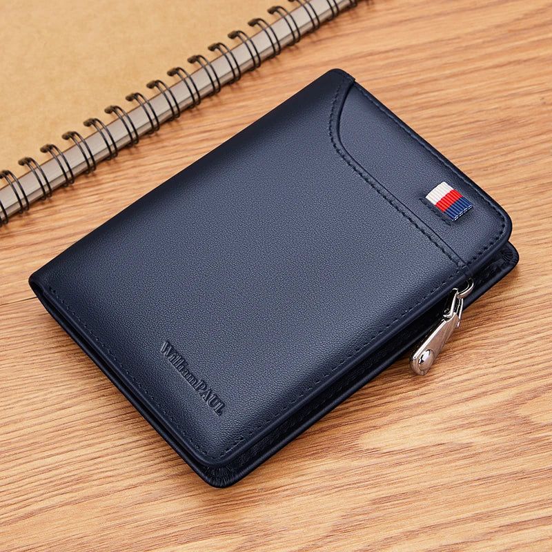 Compact Genuine Leather Men's Wallet with Zipper, Card Holder, and Coin Purse