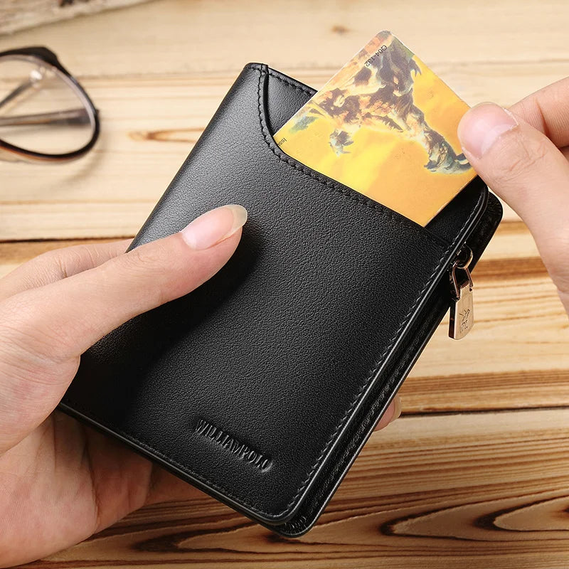 Compact Genuine Leather Men's Wallet with Zipper, Card Holder, and Coin Purse Image