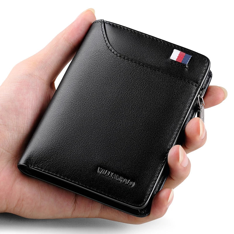 Compact Genuine Leather Men's Wallet with Zipper, Card Holder, and Coin Purse