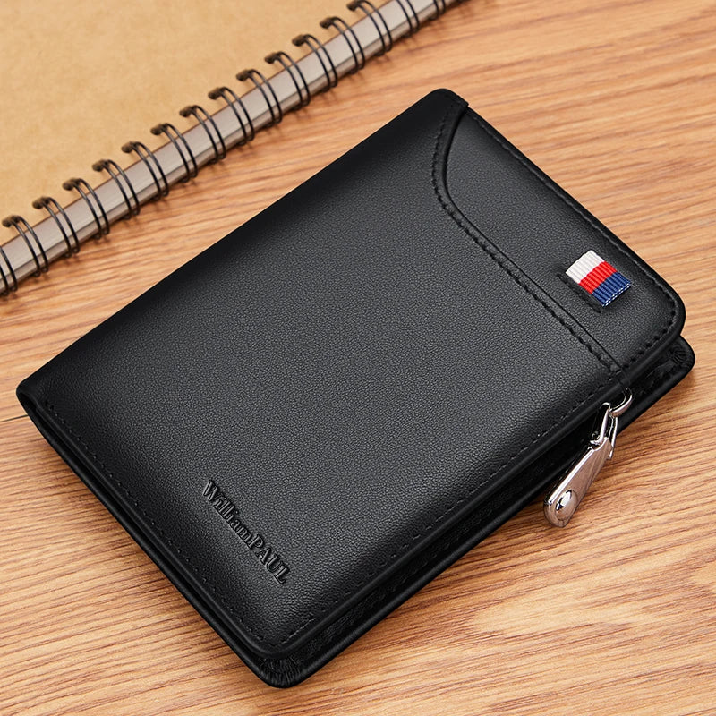 Compact Genuine Leather Men's Wallet with Zipper, Card Holder, and Coin Purse