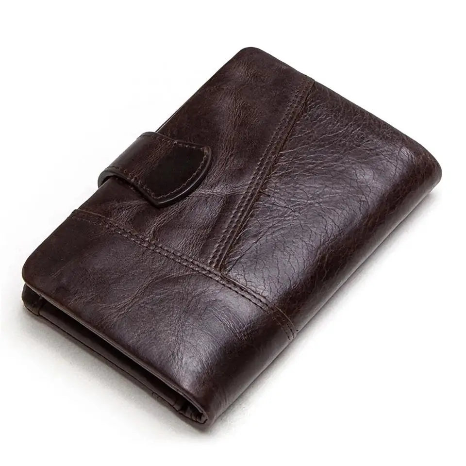 Compact Genuine Leather Bifold Wallet with Zipper and Coin Pocket Image