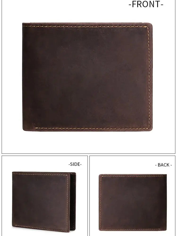 Men's Genuine Crazy Horse Leather Bifold Wallet with RFID and Compact Coin Pocket Image
