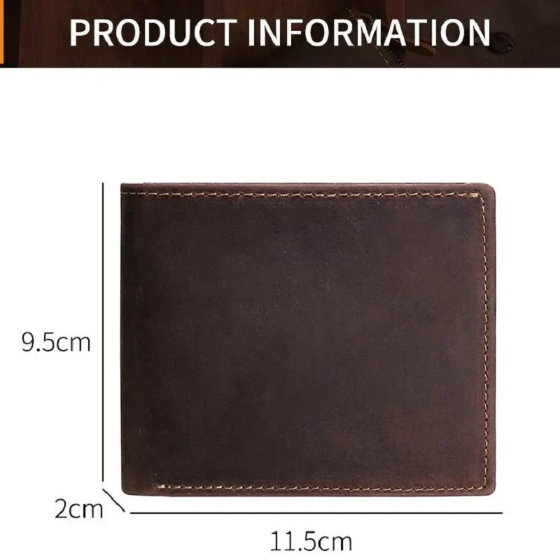 Men's Genuine Crazy Horse Leather Bifold Wallet with RFID and Compact Coin Pocket