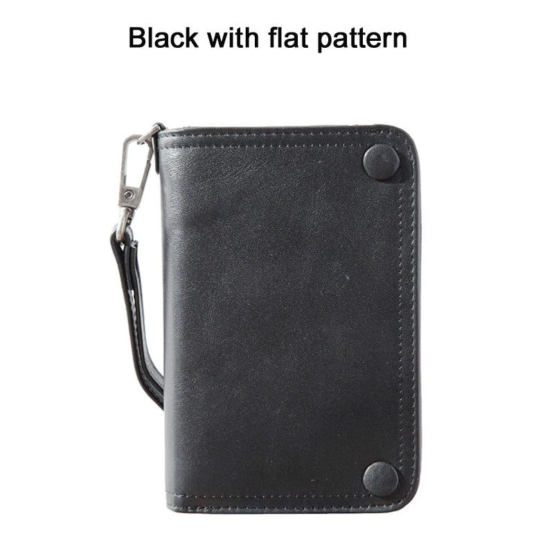Men's Genuine Leather Long Zipper Wallet Vintage Large Capacity with Wrist Strap